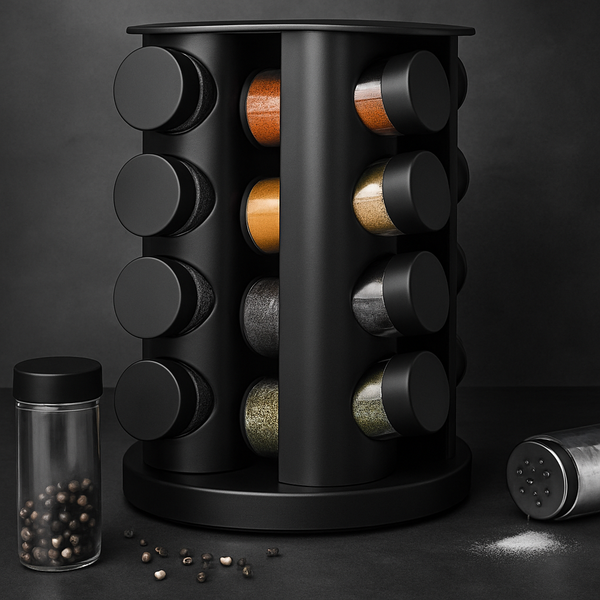 Suporte Giratório de Temperos Inox – Organização, elegância e praticidade na sua cozinha
